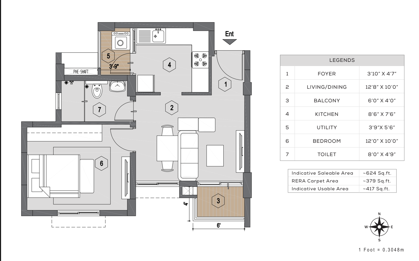 1 BHK Floor Plan