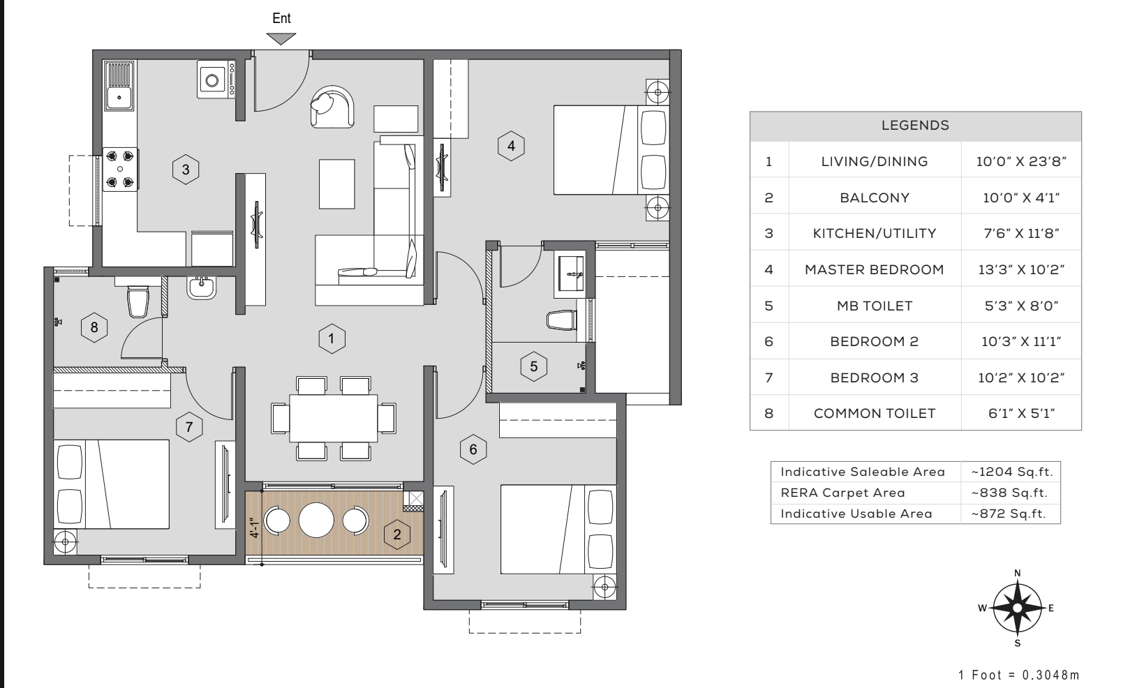 3 BHK Floor Plan